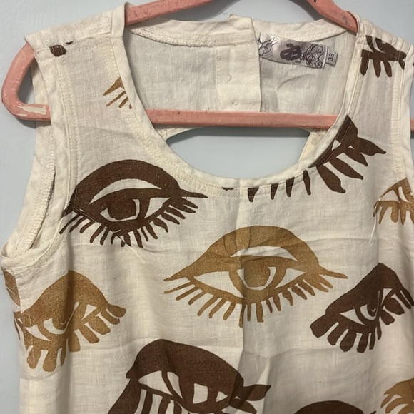 AB NAHILK Sleeveless Linen Dress Midi Triangle Keyhole EYES Cream Sz 10 - Picture 2 of 7